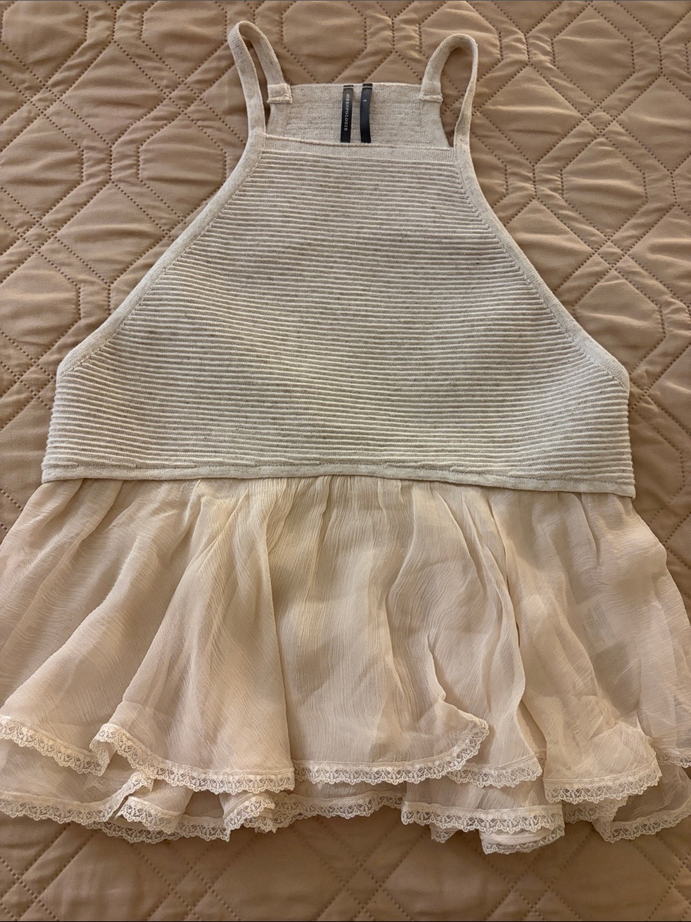 Anthropologie ribbed ruffle halter tank size small